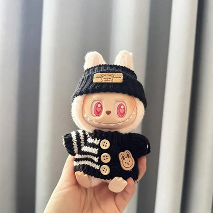 Handmade Black & White Labubu Heart Cozy Knit Outfit