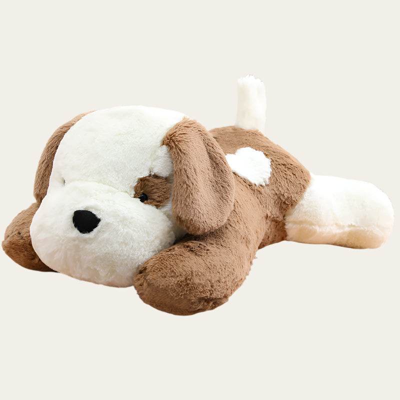 Fluffy Sleeping White Brown Puppy Plushie | Stuffed Animal Puppy.