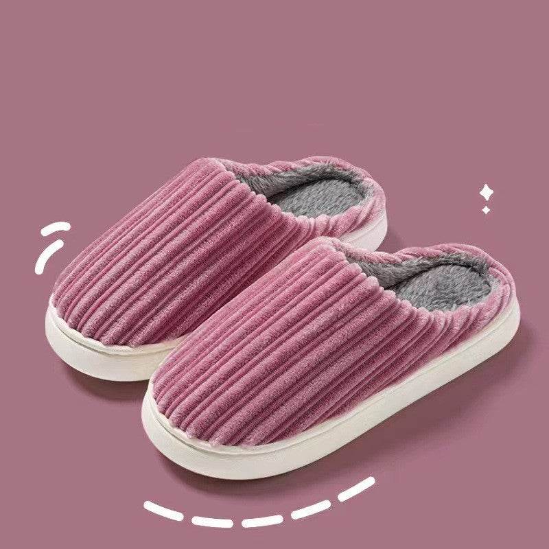 Striped Thick Fleece Warm Slippers - Goodlifebean