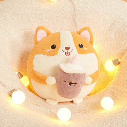 Boba drinking Corgi Plushie