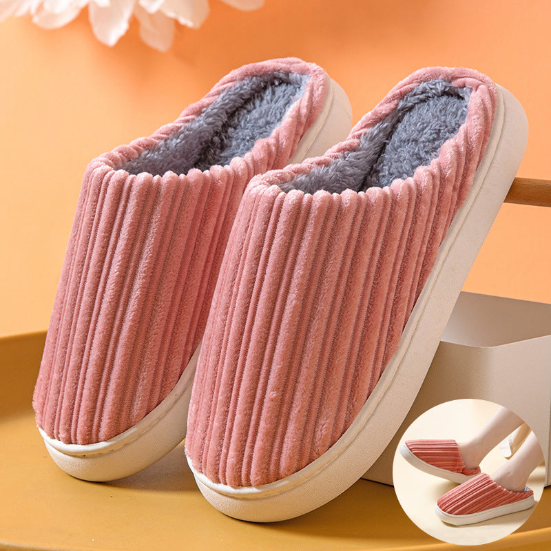 Striped Thick Fleece Warm Slippers