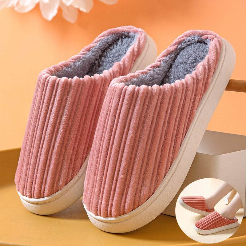 Striped Thick Fleece Warm Slippers - Goodlifebean