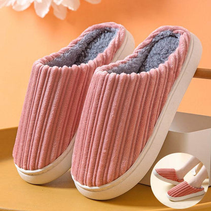 Striped Thick Fleece Warm Slippers - Goodlifebean