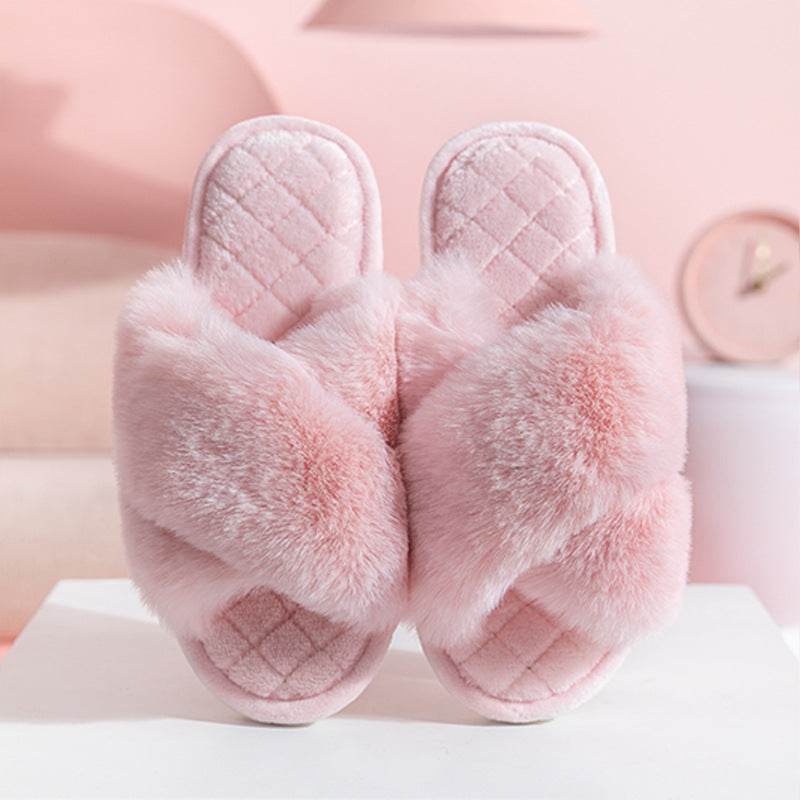 Comfy Cross-Strap Plush Indoor Slippers - Goodlifebean