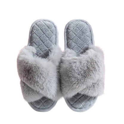 Comfy Cross-Strap Plush Indoor Slippers - Goodlifebean