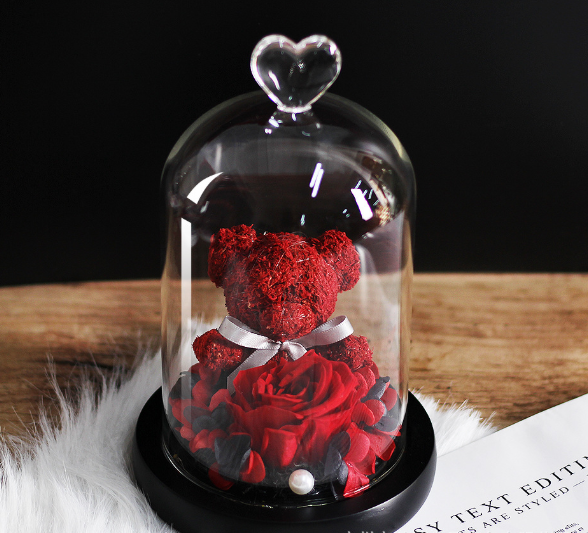 Shop Forever Rose Teddy Bear With Glass Gift Box - Stuffed Animals Goodlifebean Giant Plushies