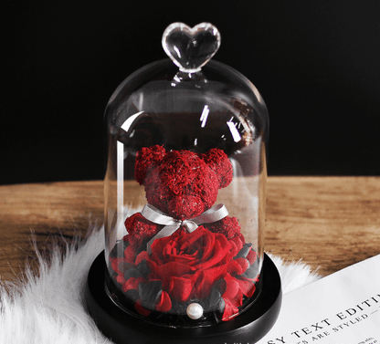 Forever Rose Teddy Bear With Glass Gift Box - Goodlifebean