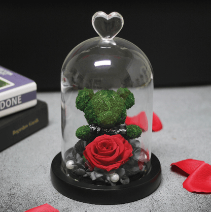 Forever Rose Teddy Bear With Glass Gift Box - Goodlifebean