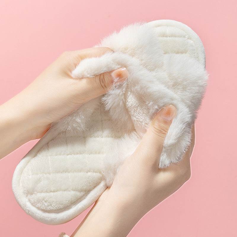 Comfy Cross-Strap Plush Indoor Slippers - Goodlifebean