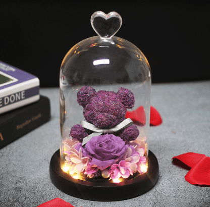 Forever Rose Teddy Bear With Glass Gift Box - Goodlifebean