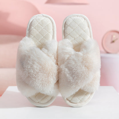 Comfy Cross-Strap Plush Indoor Slippers - Shoes Goodlifebean