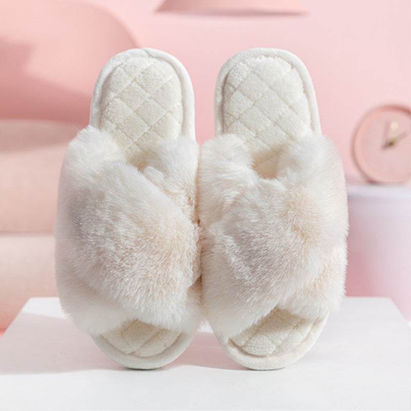 Comfy Cross-Strap Plush Indoor Slippers - Goodlifebean