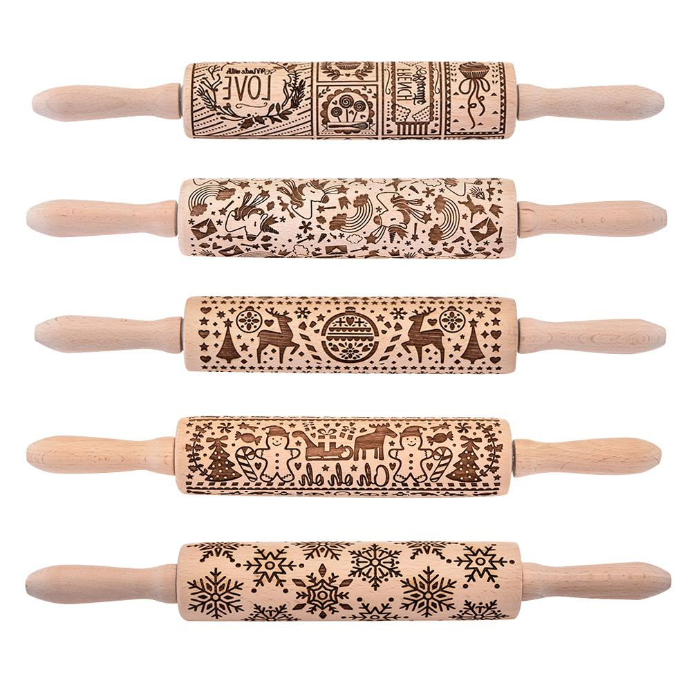 Christmas Embossed Wooden Rolling Pin
