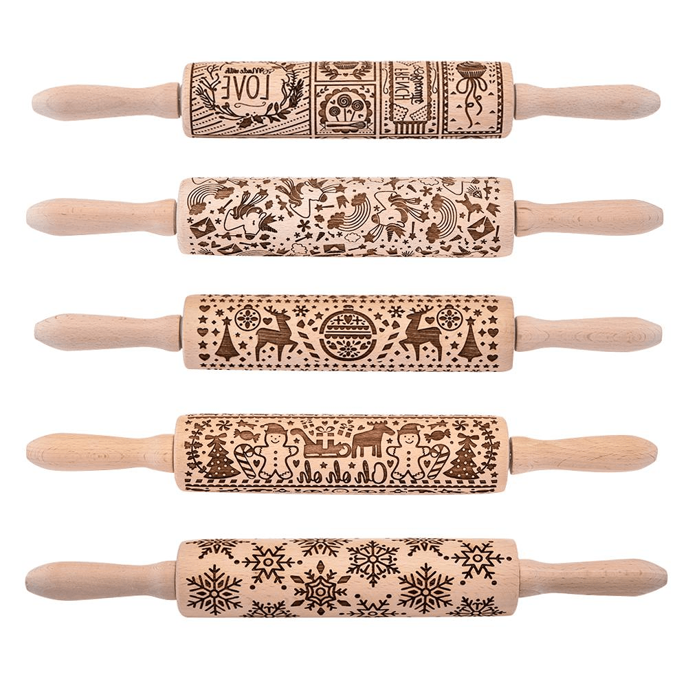 Christmas Embossed Wooden Rolling Pin