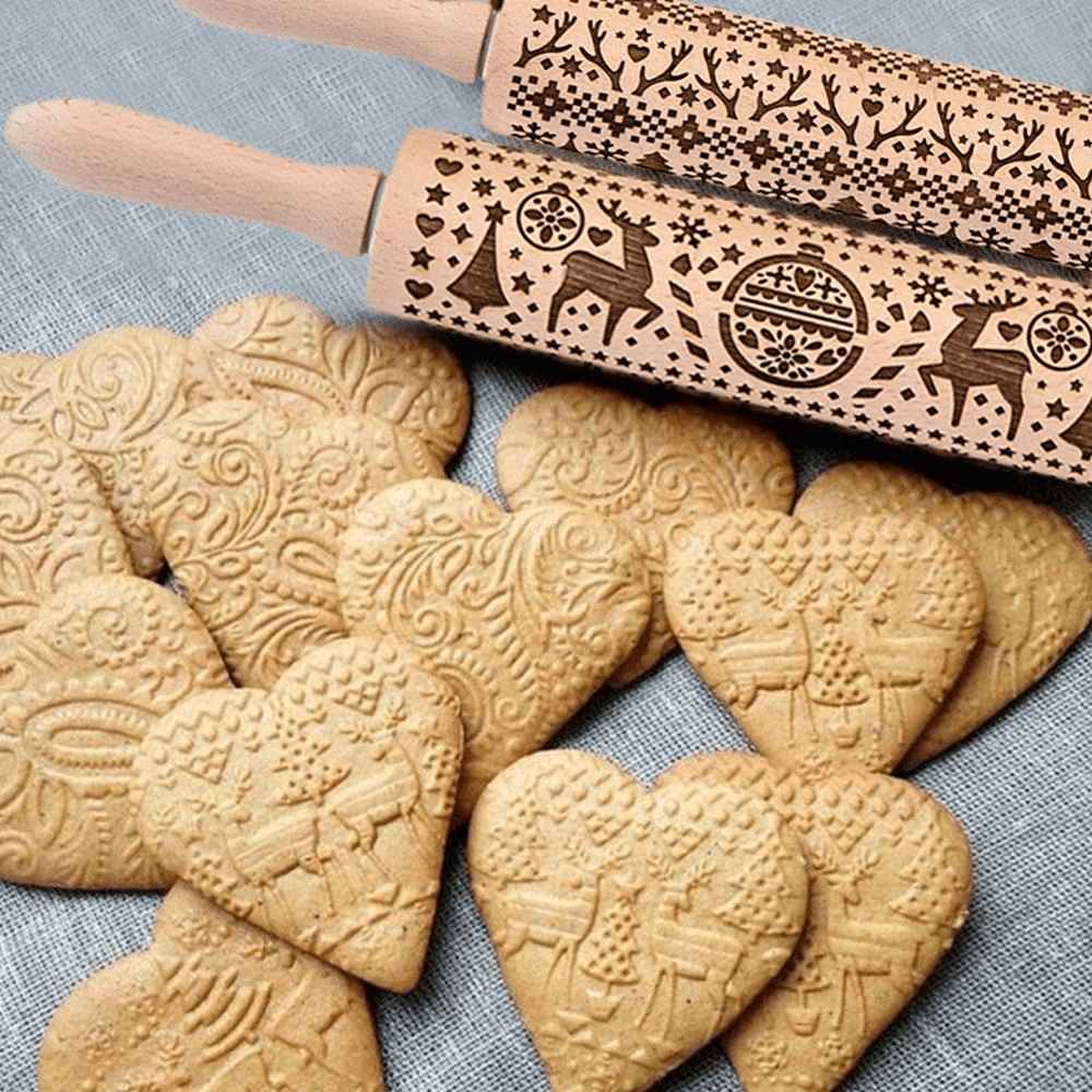 3D Christmas Wooden Embossed Rolling Pin - Goodlifebean