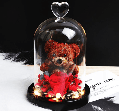Forever Rose Teddy Bear With Glass Gift Box - Goodlifebean