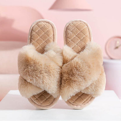 Comfy Cross-Strap Plush Indoor Slippers - Goodlifebean