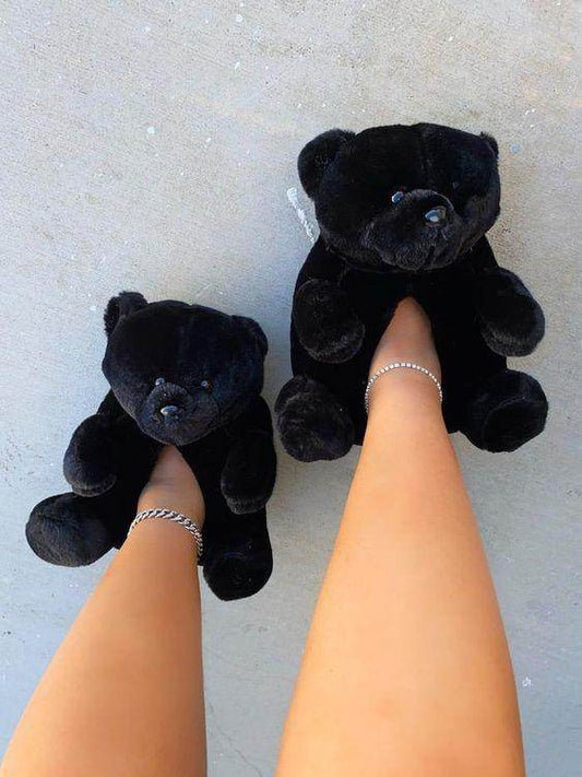 Comfy Teddy Bear Plush Slippers: Black Bear - Goodlifebean