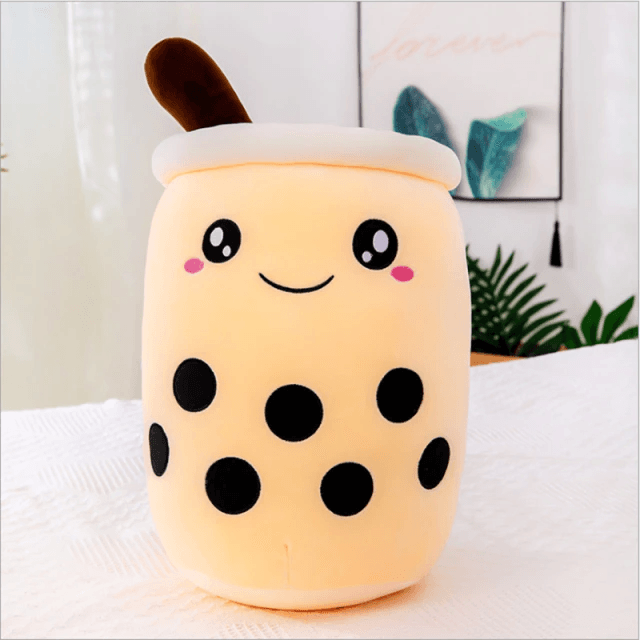 Cute Boba Tea Plush Stuffed Bubble Tea Plushie Cartoon Soft Strawberry Milk Tea  Cup Fruit Pillow Home Hugging Gift for Kids Big Eyes,25CM 