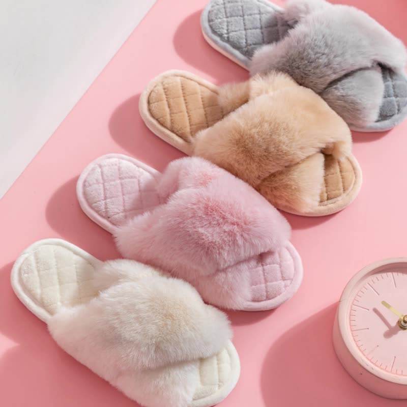 Comfy Cross-Strap Plush Indoor Slippers - Goodlifebean