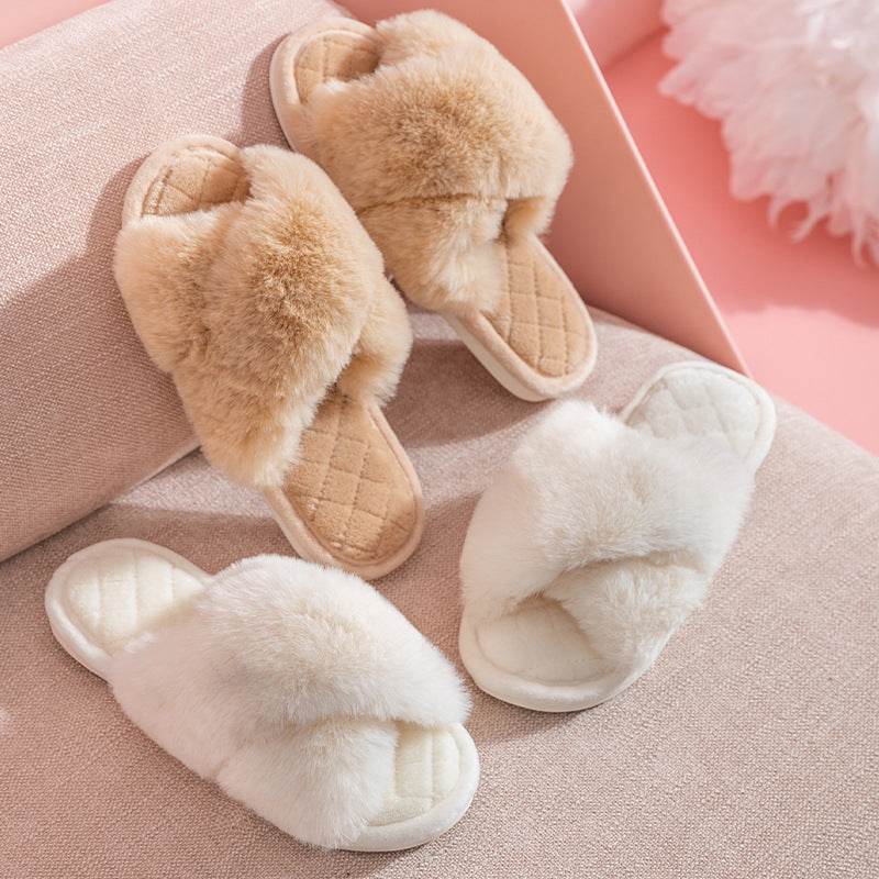 Comfy Cross-Strap Plush Indoor Slippers - Goodlifebean