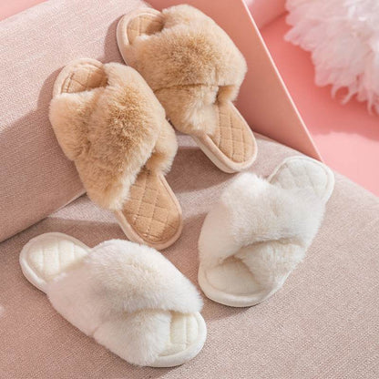 Comfy Cross-Strap Plush Indoor Slippers - Goodlifebean