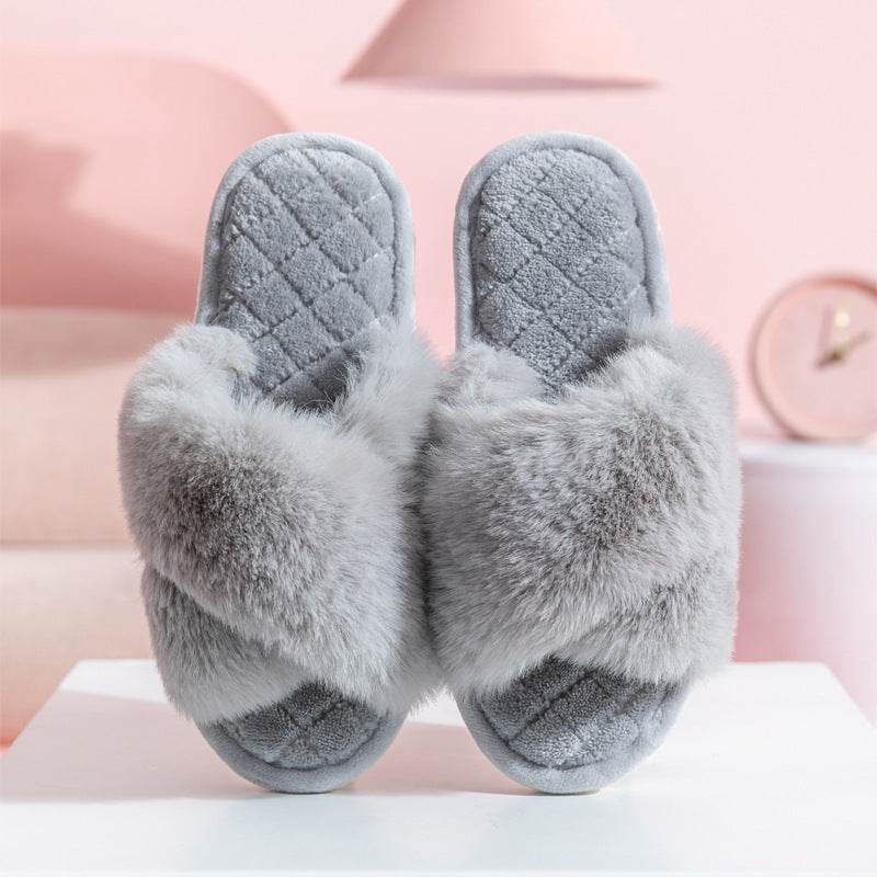 Comfy Cross-Strap Plush Indoor Slippers - Goodlifebean